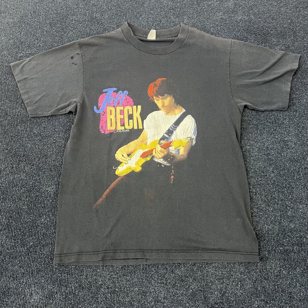 VINTAGE Jeff Beck Shirt Mens Medium Black Guitar Shop Tour Tony Hymas Bozzio 90s